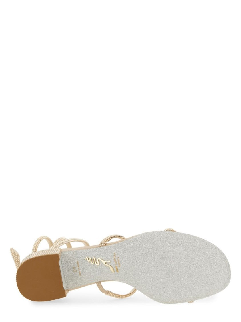 René Caovilla Gold Cleo Embellished Leather Sandals