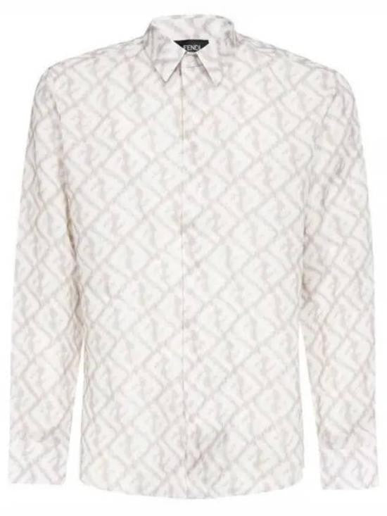 Fendi Long-Sleeve Geometric Pattern Linen Shirt