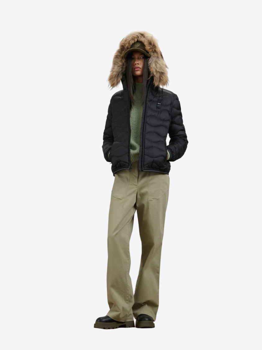 Blauer Short Quilted Faux Fur Trim Fitted Jacket