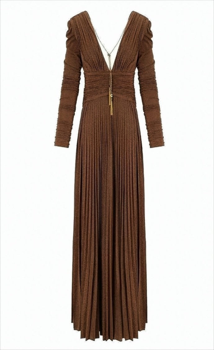 Elisabetta Franchi Maxi Dress With Pleated Skirt