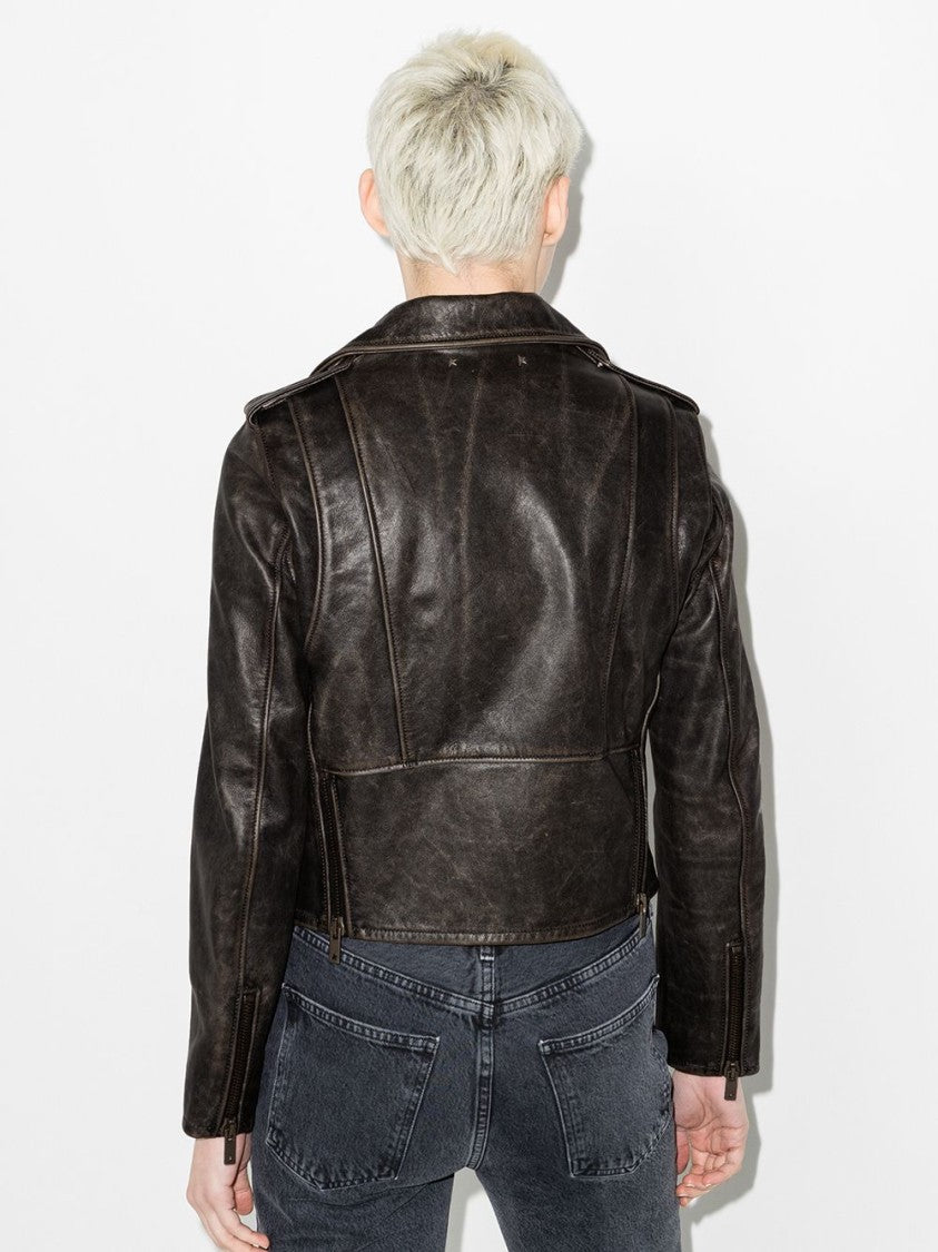 Golden Goose Distressed-Effect Leather Biker Jacket