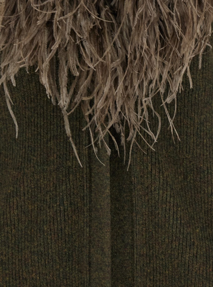 Blumarine Long Cardigan With Fluffy Collar