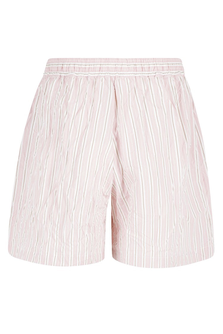 Roberto Collina Pink Wrinkled Striped Elastic-Waist Viscose Shorts