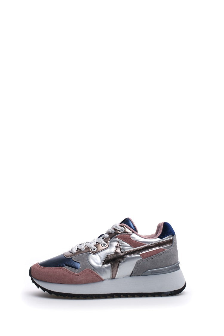 W6yz Navy Blue Technical Fabric Eco-Leather Sneakers