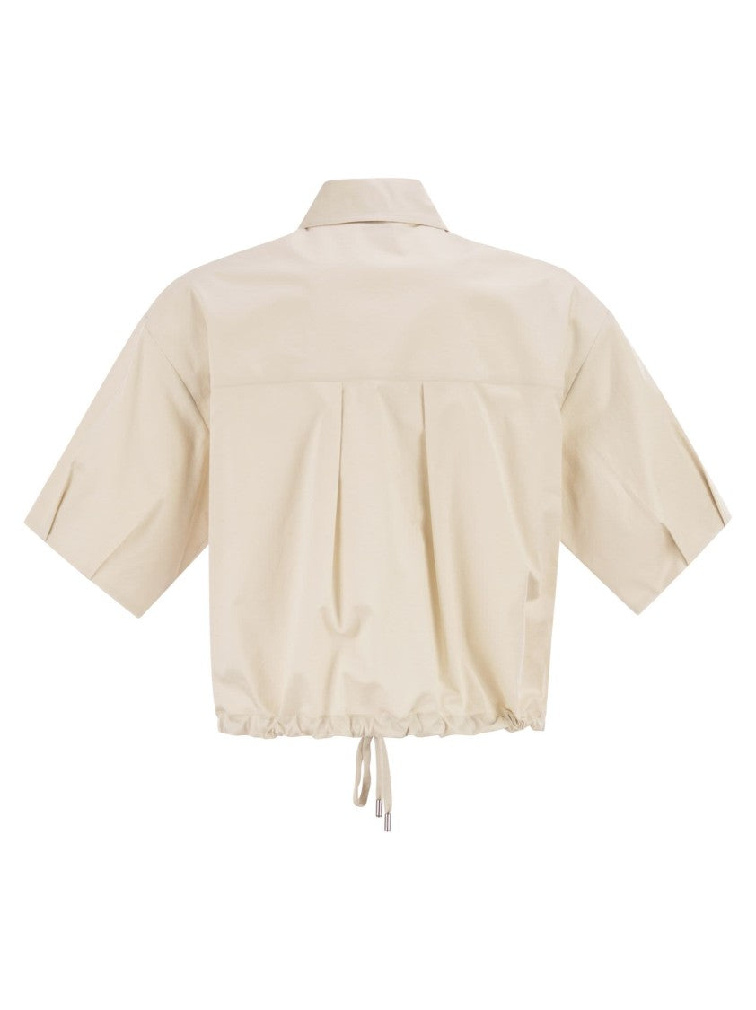 Peserico Cropped Stretch Cotton Shirt With Drawstring