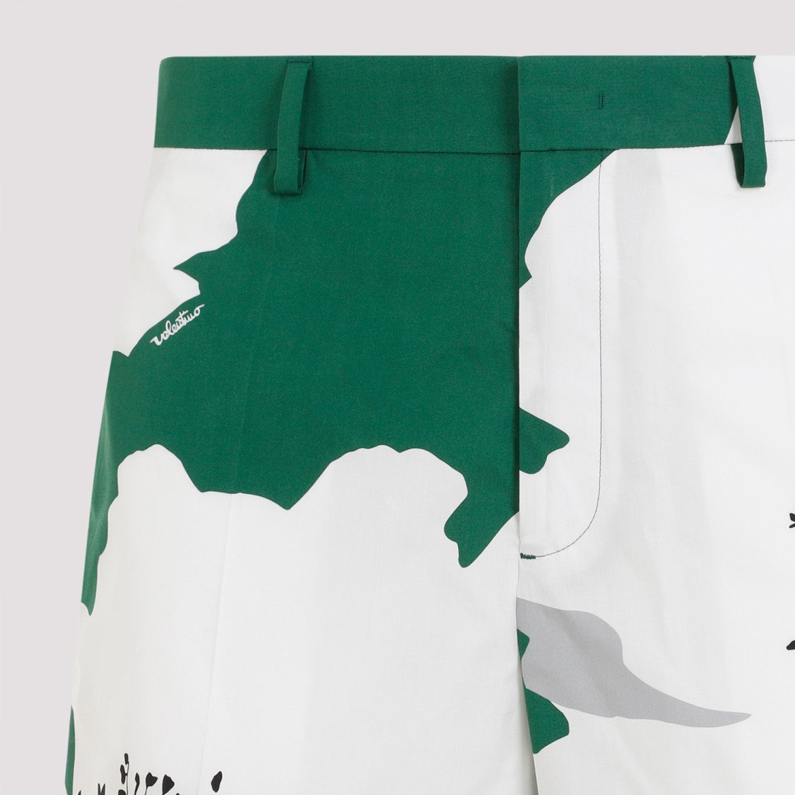 Valentino Green And Gray Flowered Cotton Shorts