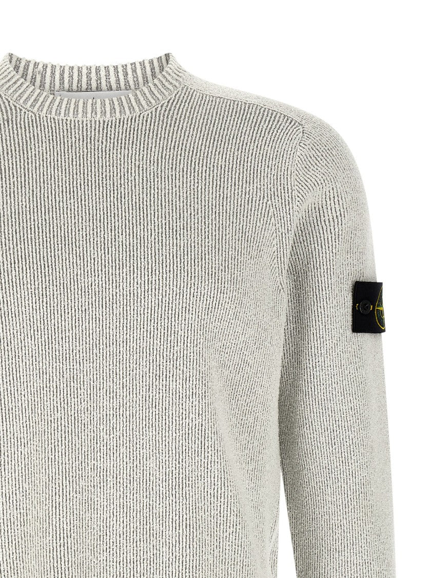 Stone Island Ribbed Bouclé Cotton Sweater With Crewneck