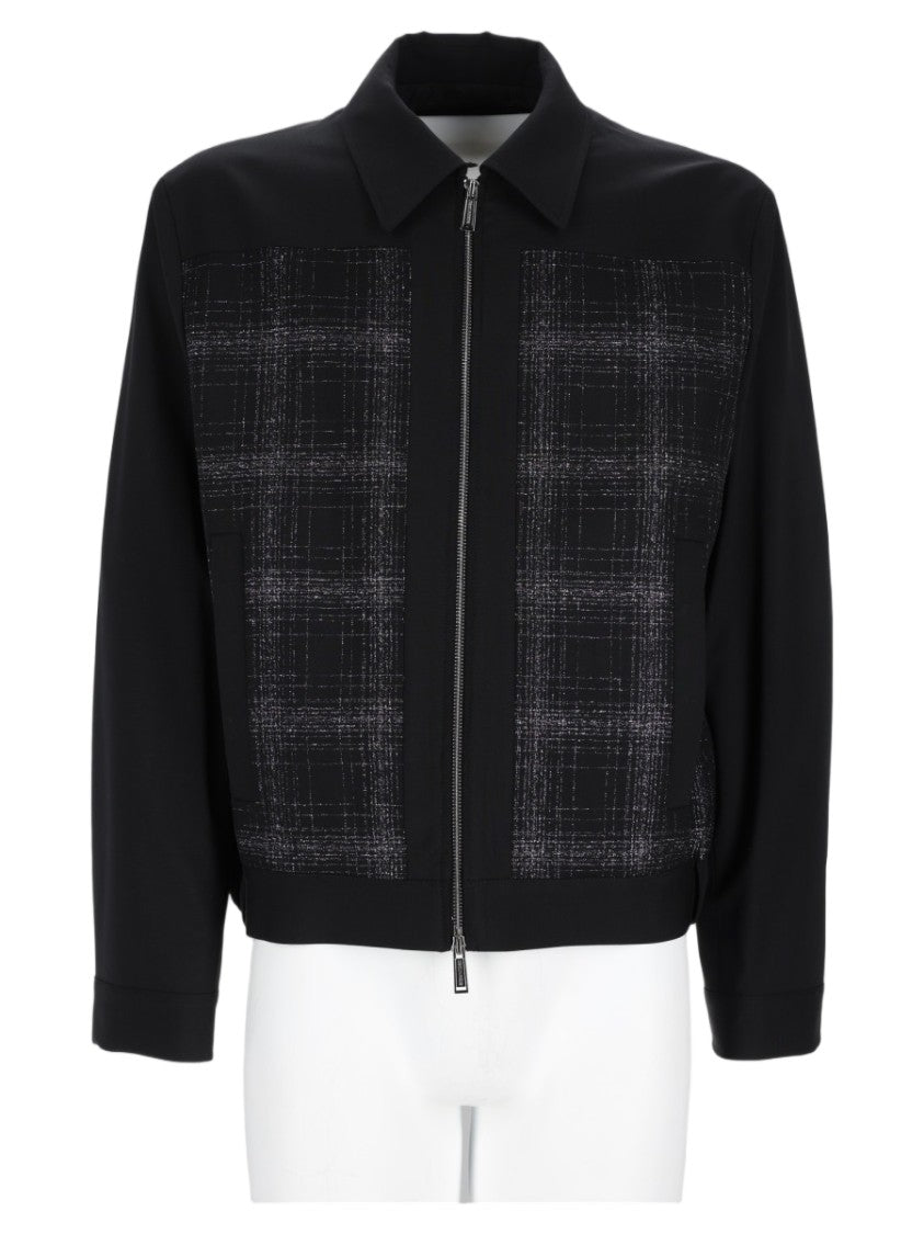 Dsquared2 Black Textured Plaid Front Zip Virgin Wool-Blend Jacket