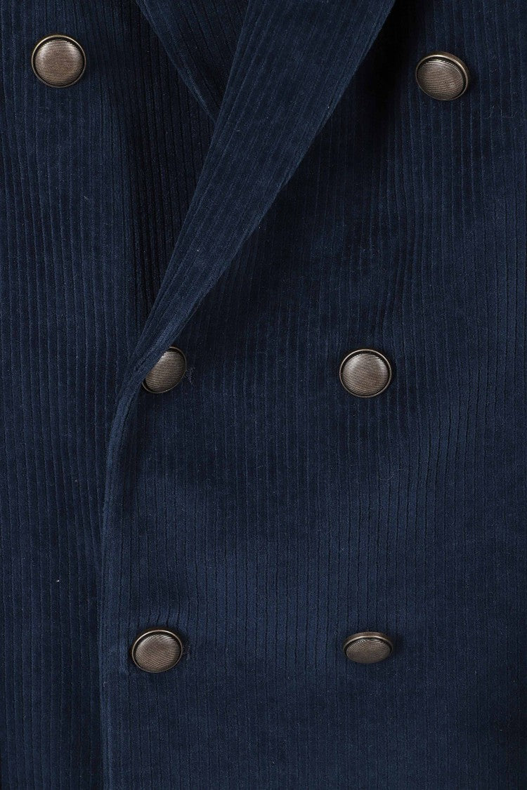 Circolo 1901 Blue Double-Breasted Corduroy Cotton-Blend Blazer