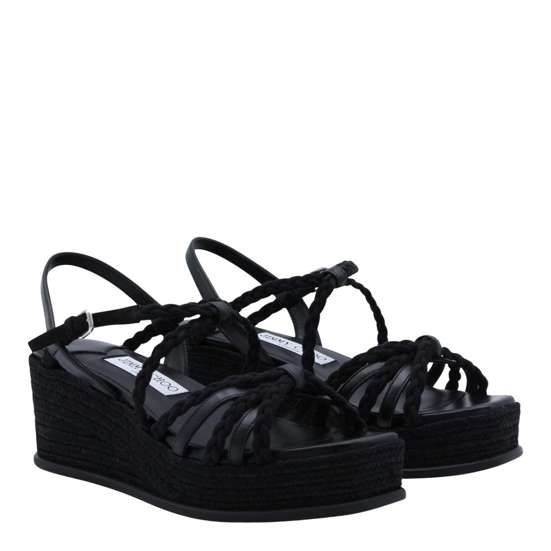 Jimmy Choo Braided Strap Black Wedge Flats