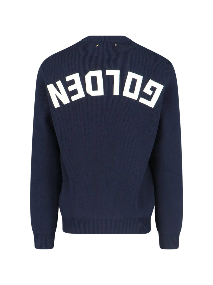 Golden Goose Navy Ribbed Knit Sweater With Logo Patches