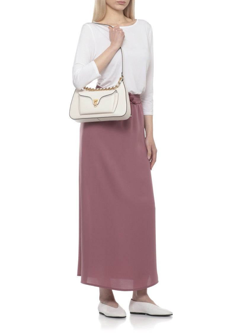 Coccinelle Ivory Leather Shoulder Bag With Gold-Tone Accents