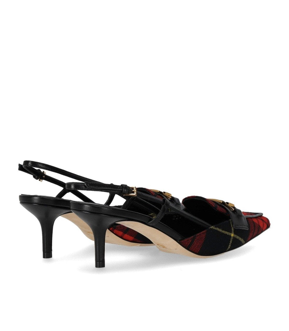 Elisabetta Franchi Black And Red Tartan Slingback Pump