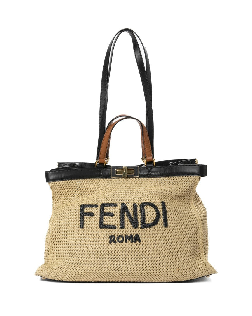 Fendi Beige Peekaboo X-Tote Raffia Tote Bag