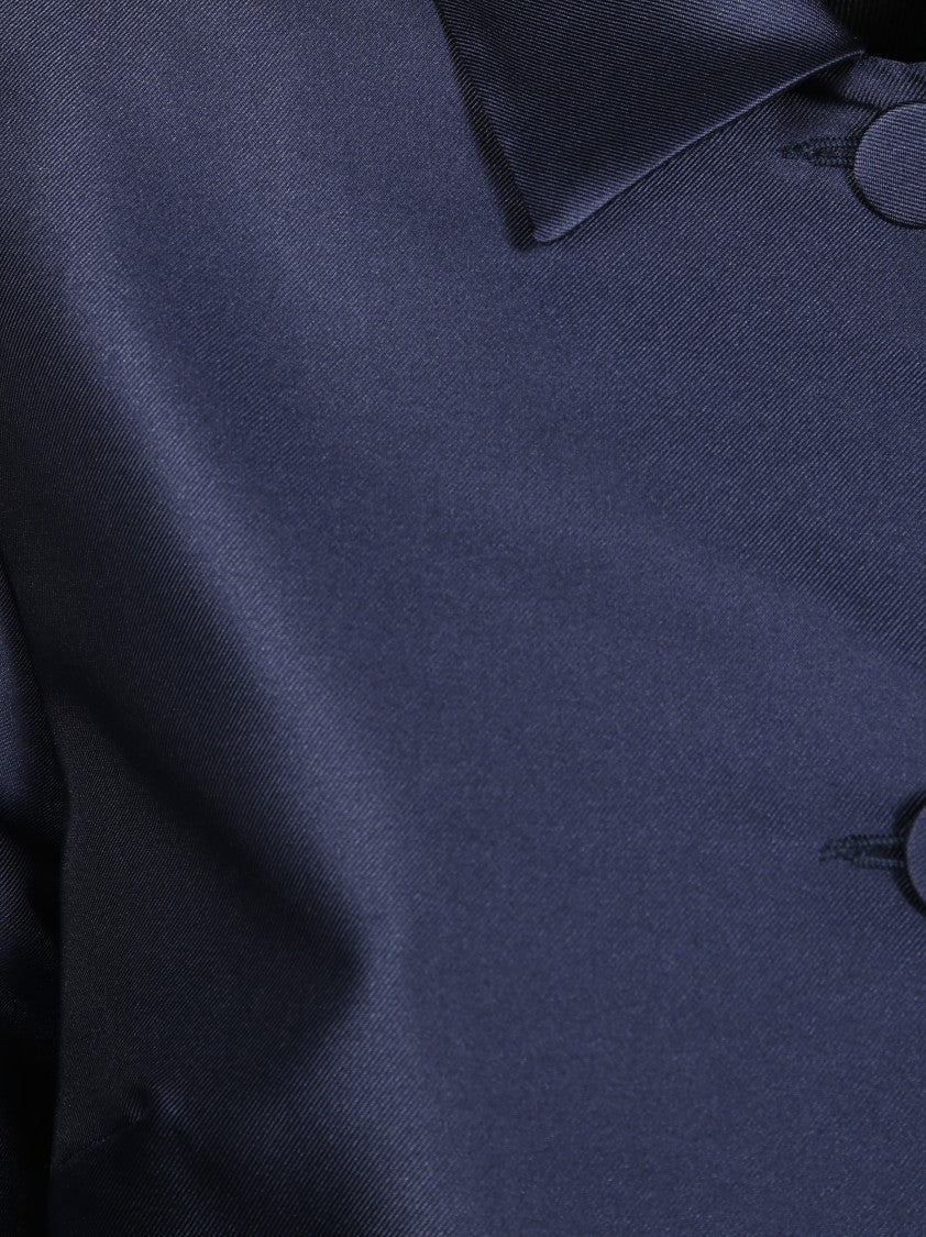 F.It Blue Satin Finish Flared Coat