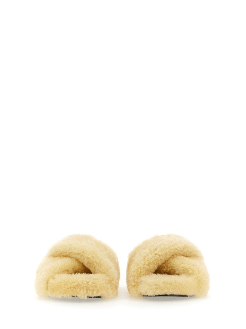 Jil Sander Plush Shearling Cross-Over Sandal With Leather-Covered Sole