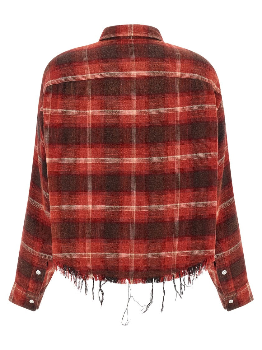 R13 Check Print Fringed Cropped Shirt