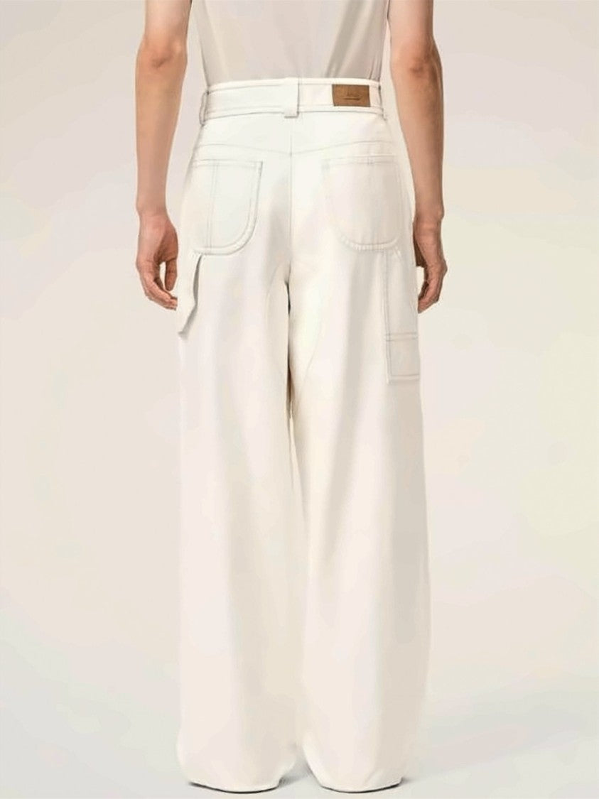 Ami Paris Wide-Leg Cotton Trousers With Utility Pocket Design