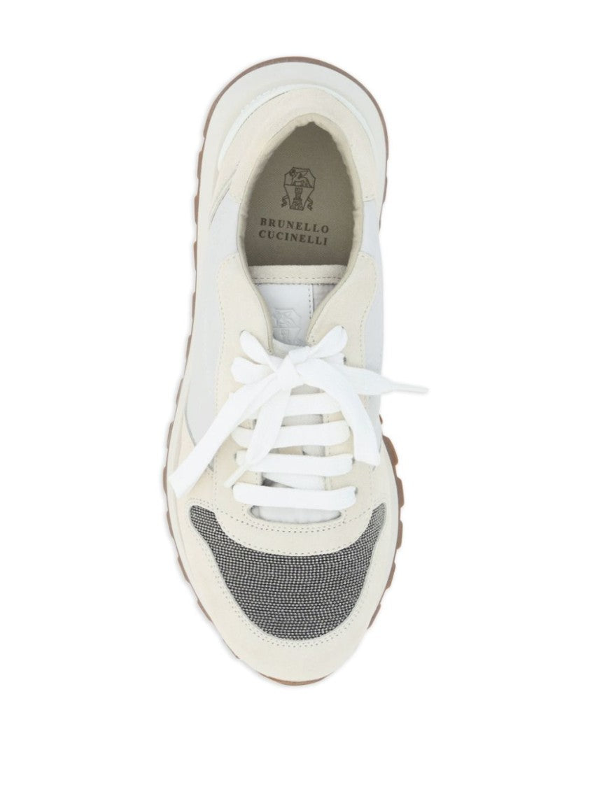 Brunello Cucinelli Color-Blocked Leather And Fabric Sneakers