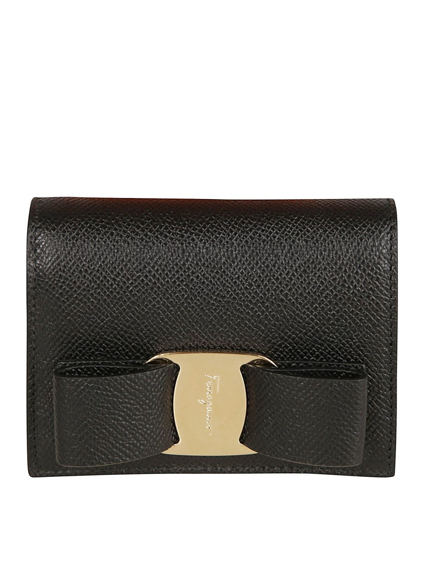Ferragamo Hammered Calfskin Wallet With Vara Bow Detail