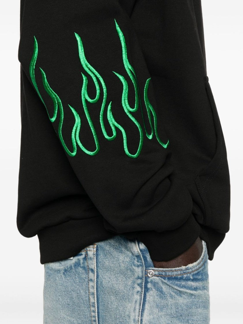 Vision Of Super Relaxed Fit Black Sweatshirt With Flame Embroidery