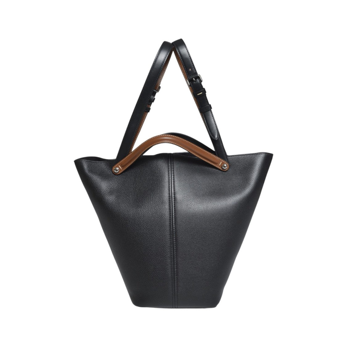 Maison Margiela Pebbled Black Leather Tote Bag With Contrasting Handles