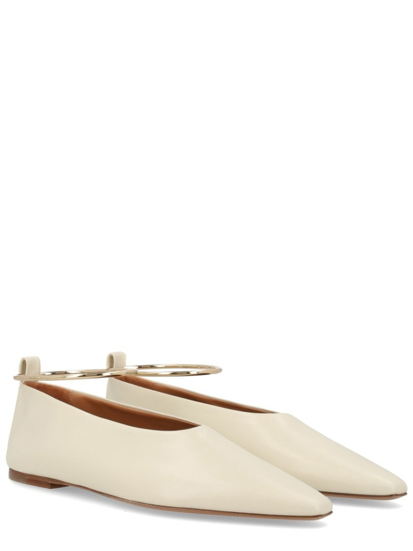 Jil Sander Neutral Metallic Anklet Smooth Leather Flats