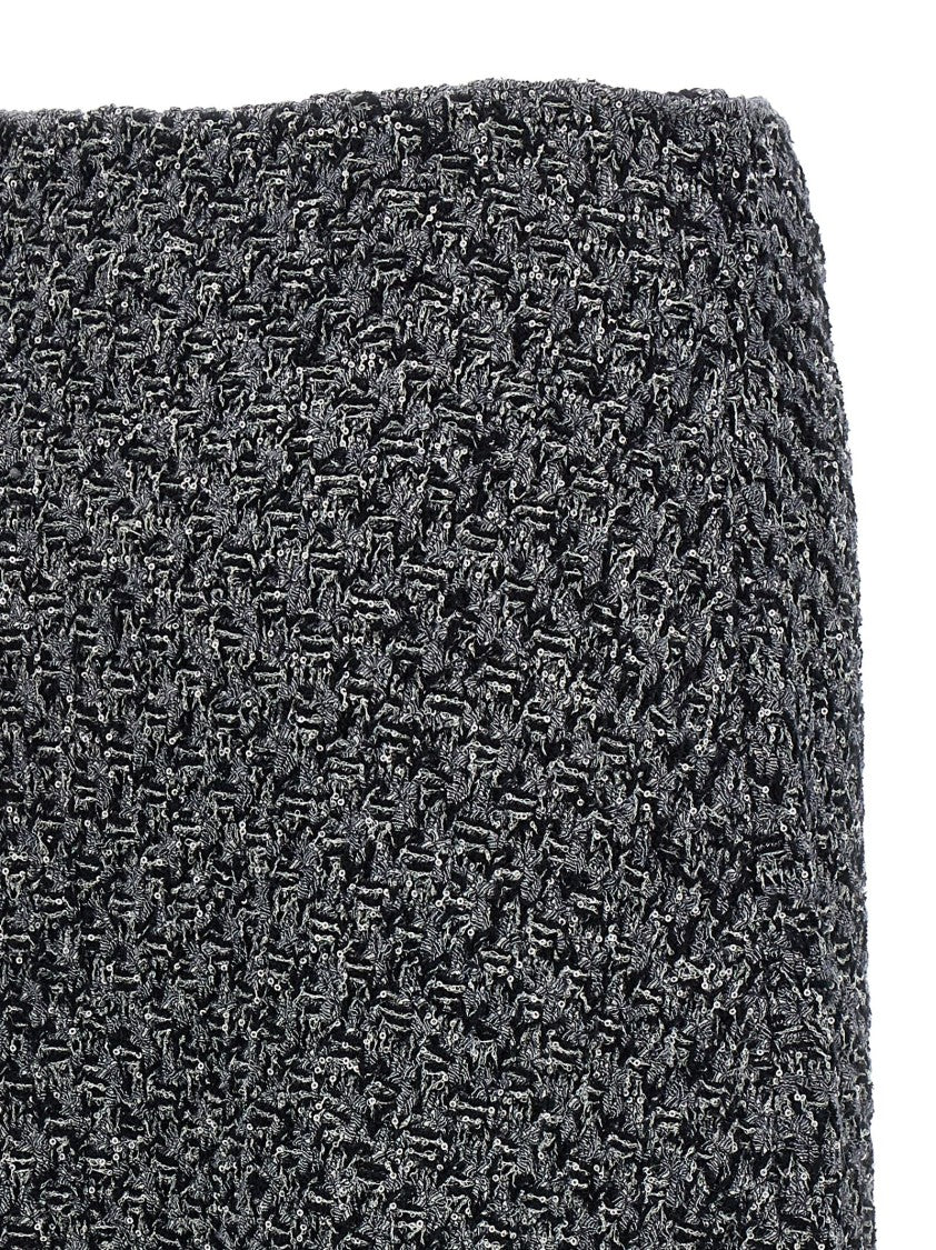 Fabiana Filippi Midi Tweed Denim Effect Skirt With Micro Sequins