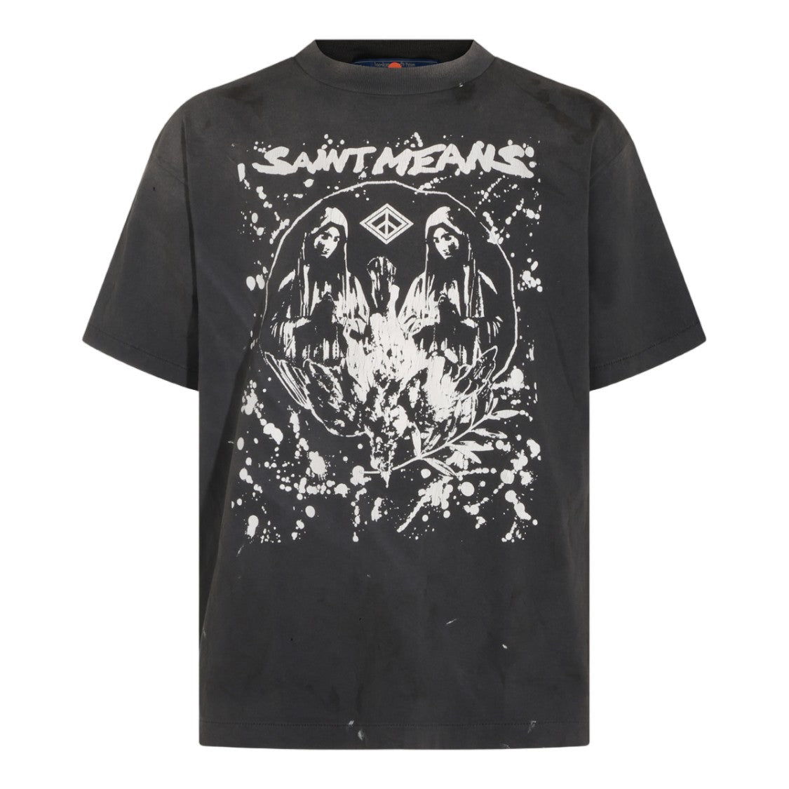 Saint Mxxxxxx Black Short-Sleeve Graphic T-Shirt With Bold Prints