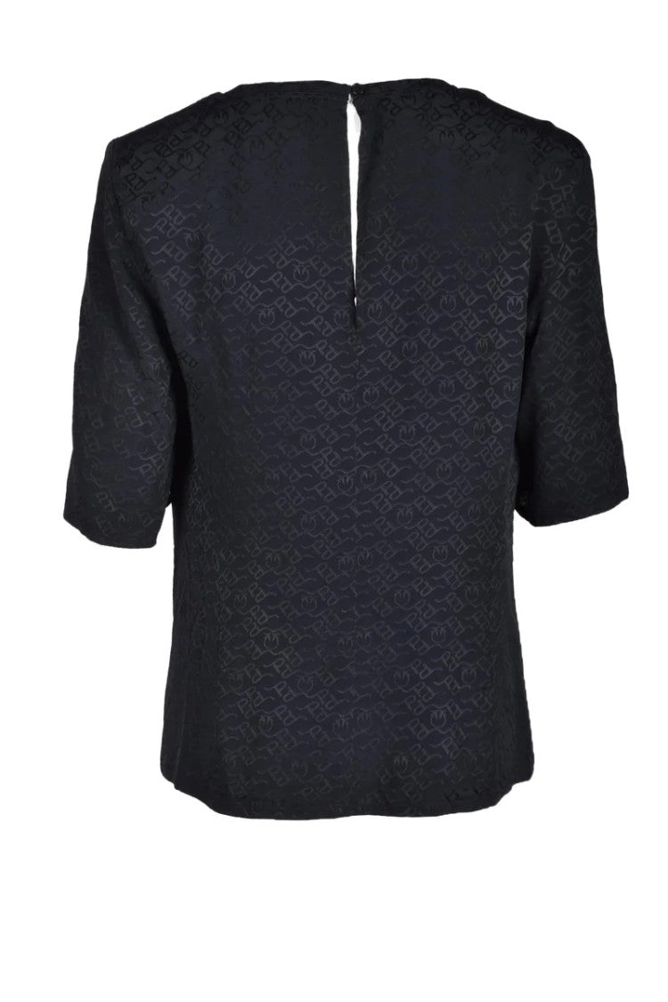 Pinko Short-Sleeved Black Blouse With Jacquard Pattern