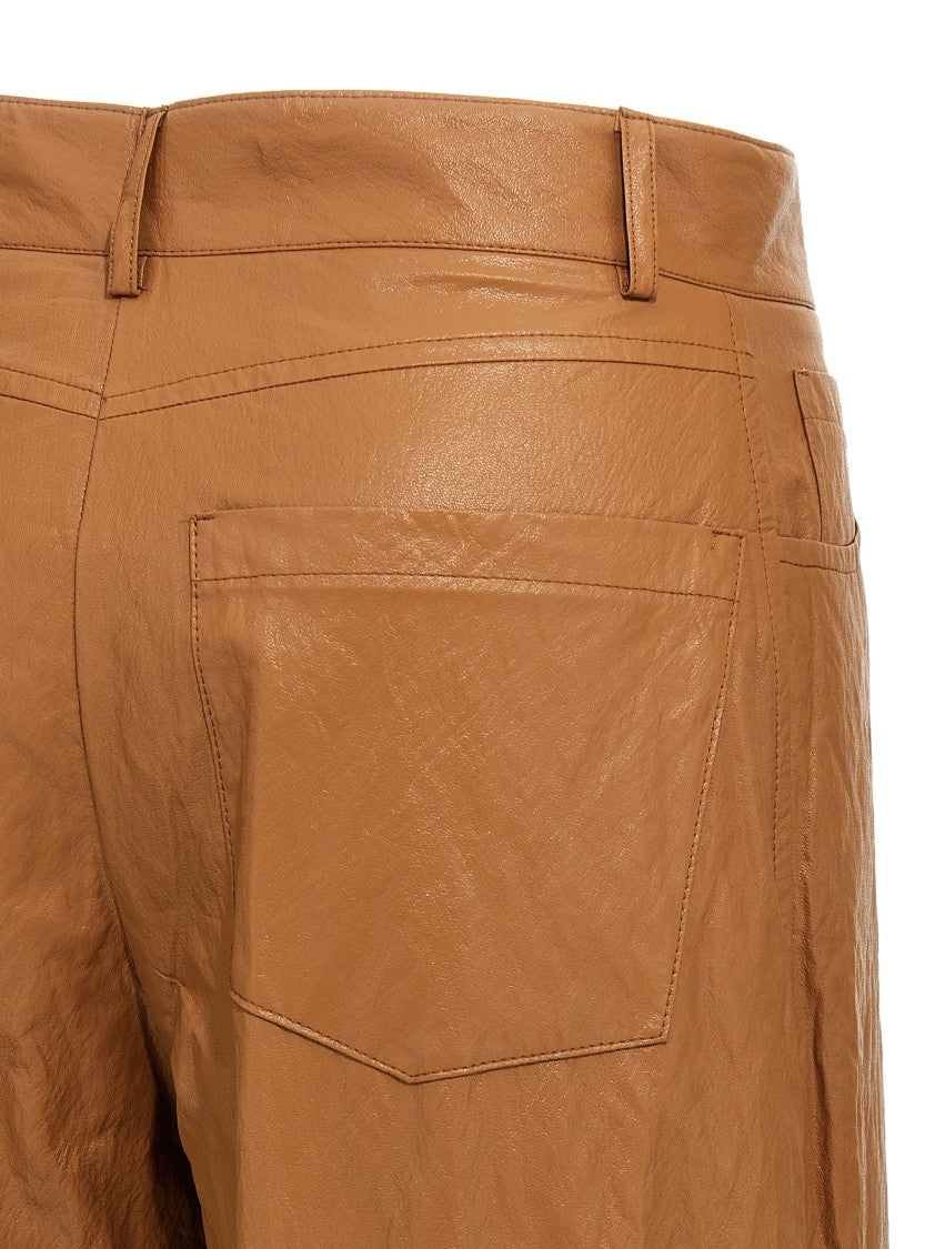 Nude Brown Leather-Effect Trousers