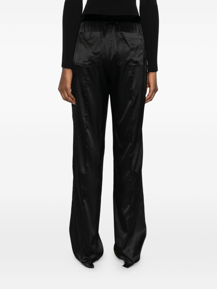 Tom Ford Black Silk Velvet Waistband Straight-Leg Pants