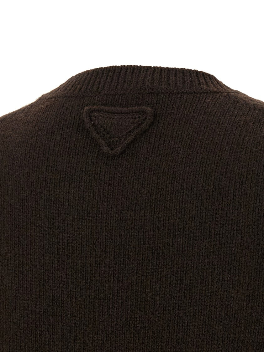 Prada Virgin Wool And Cashmere Sweater With Crew Neck And Triangular Logo