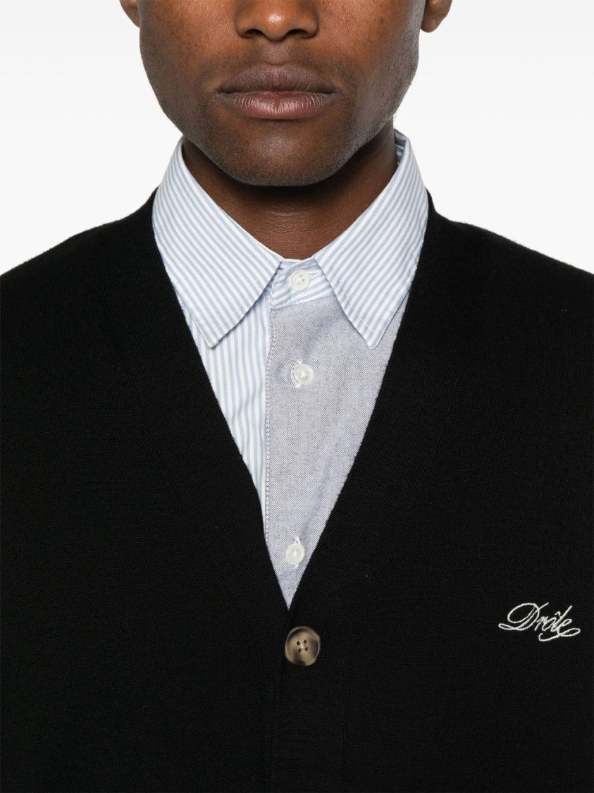 Drôle De Monsieur Cardigan Black Sweater With Deep V-Neck