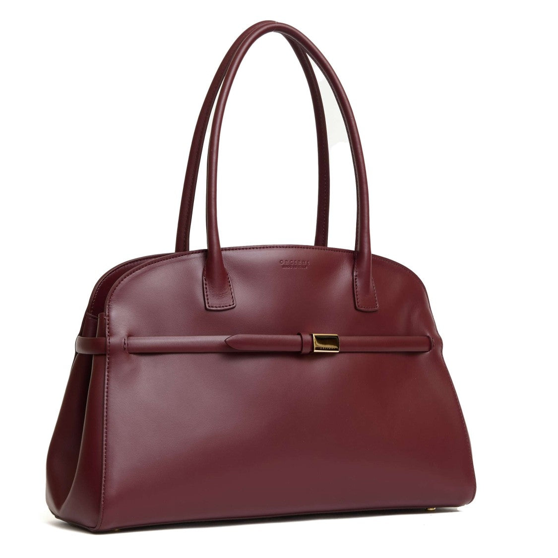Orciani Structured Bordeaux Calf Leather Shoulder Bag