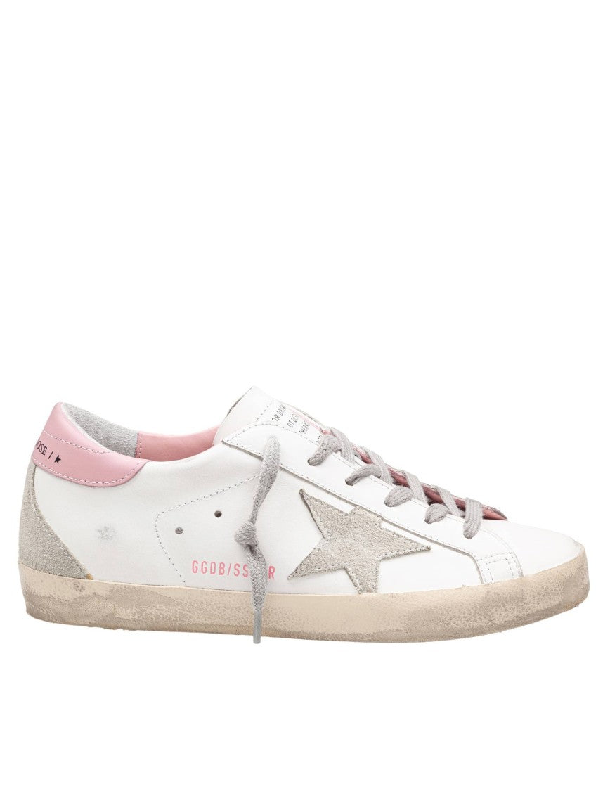 Golden Goose Super Star Sneakers In White And Pink Leather