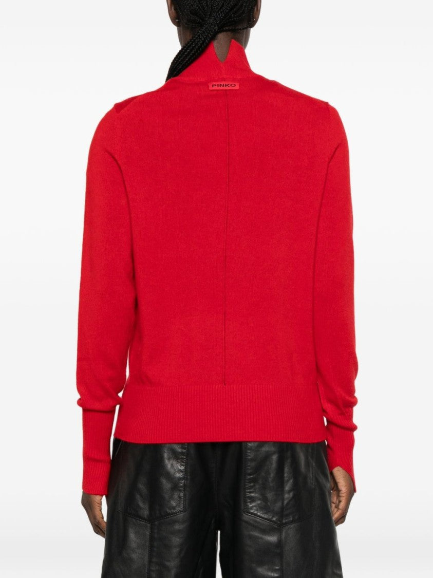 Pinko High Neck Notch Detail Ribbed Accents Sweater