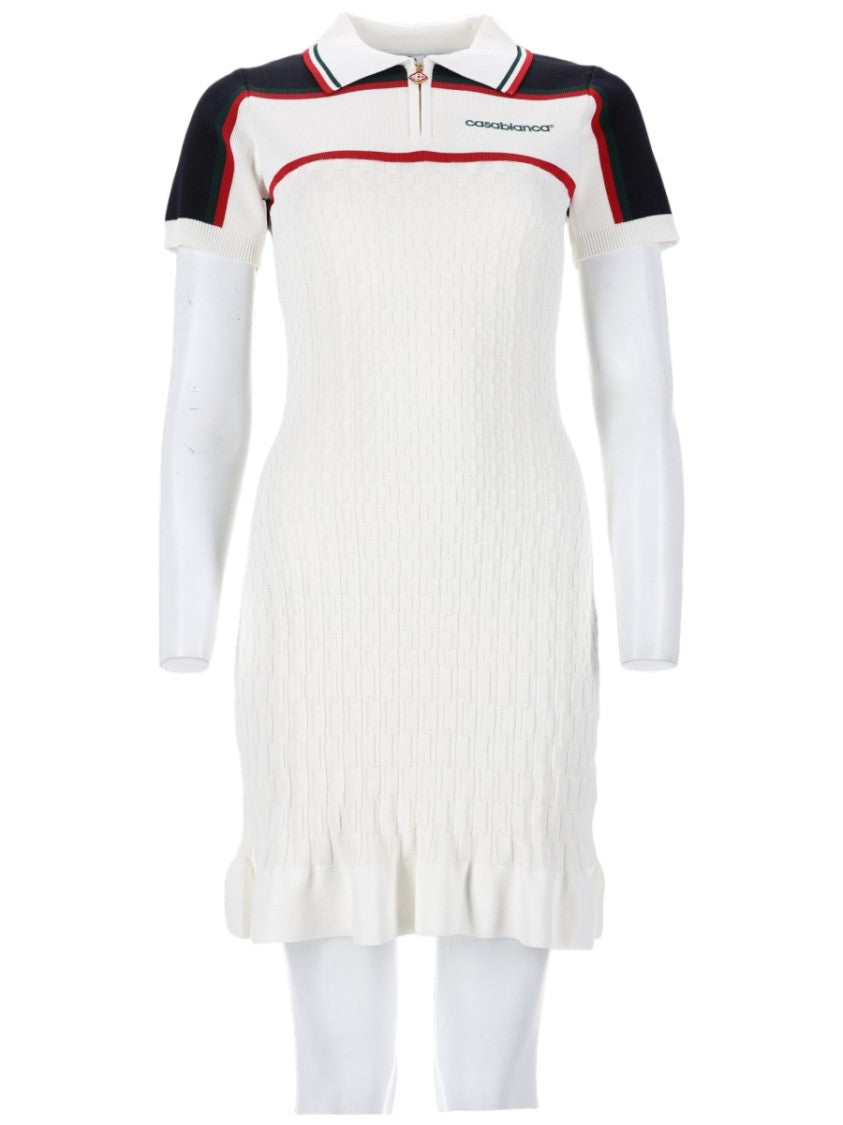 Casablanca Textured Knit Mini Dress With Polo Collar And Contrast Panels