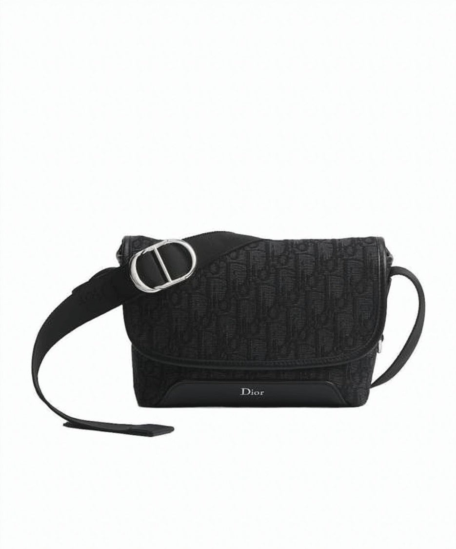 Dior Structured Black Monogram Shoulder Bag With Adjustable Strap