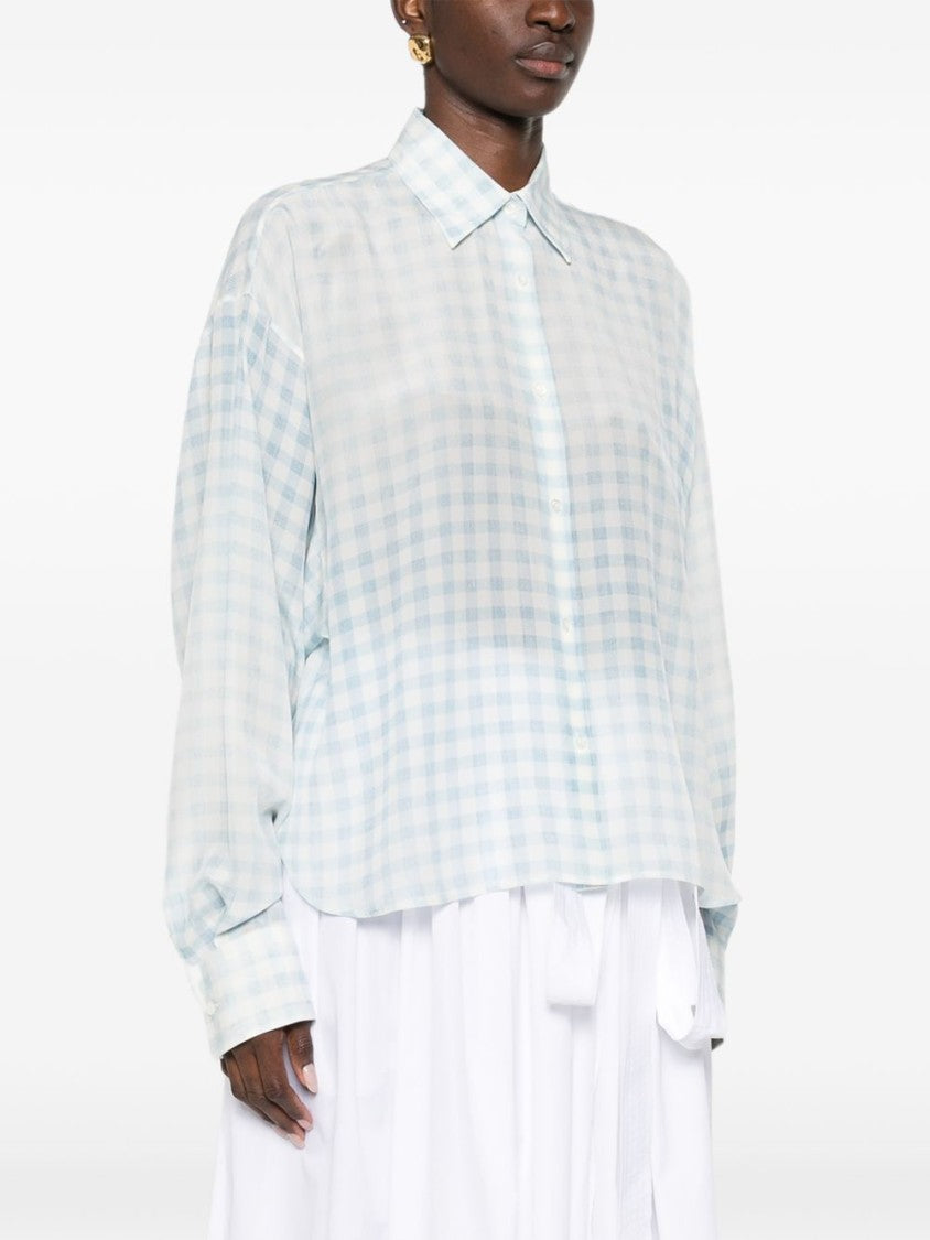 Ermanno Scervino Lightweight Semi-Sheer Checkered Shirt In 100% Silk