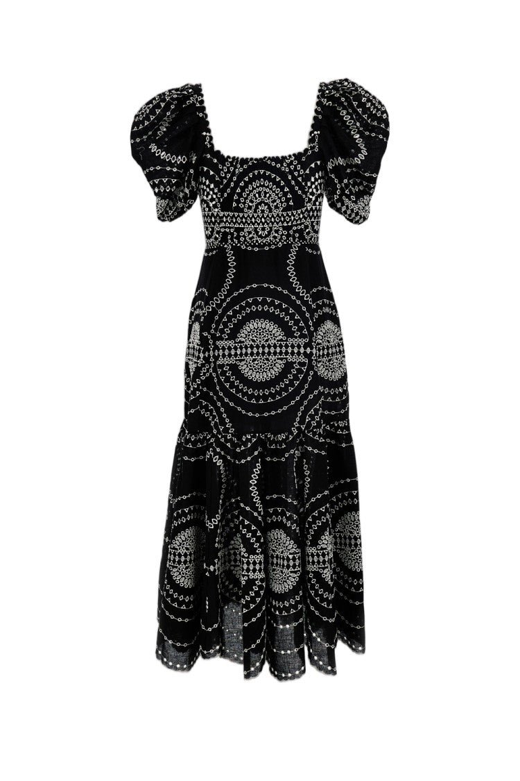 Charo Ruiz Ibiza Long Flared Dress With Embroidery And Balloon Sleeves