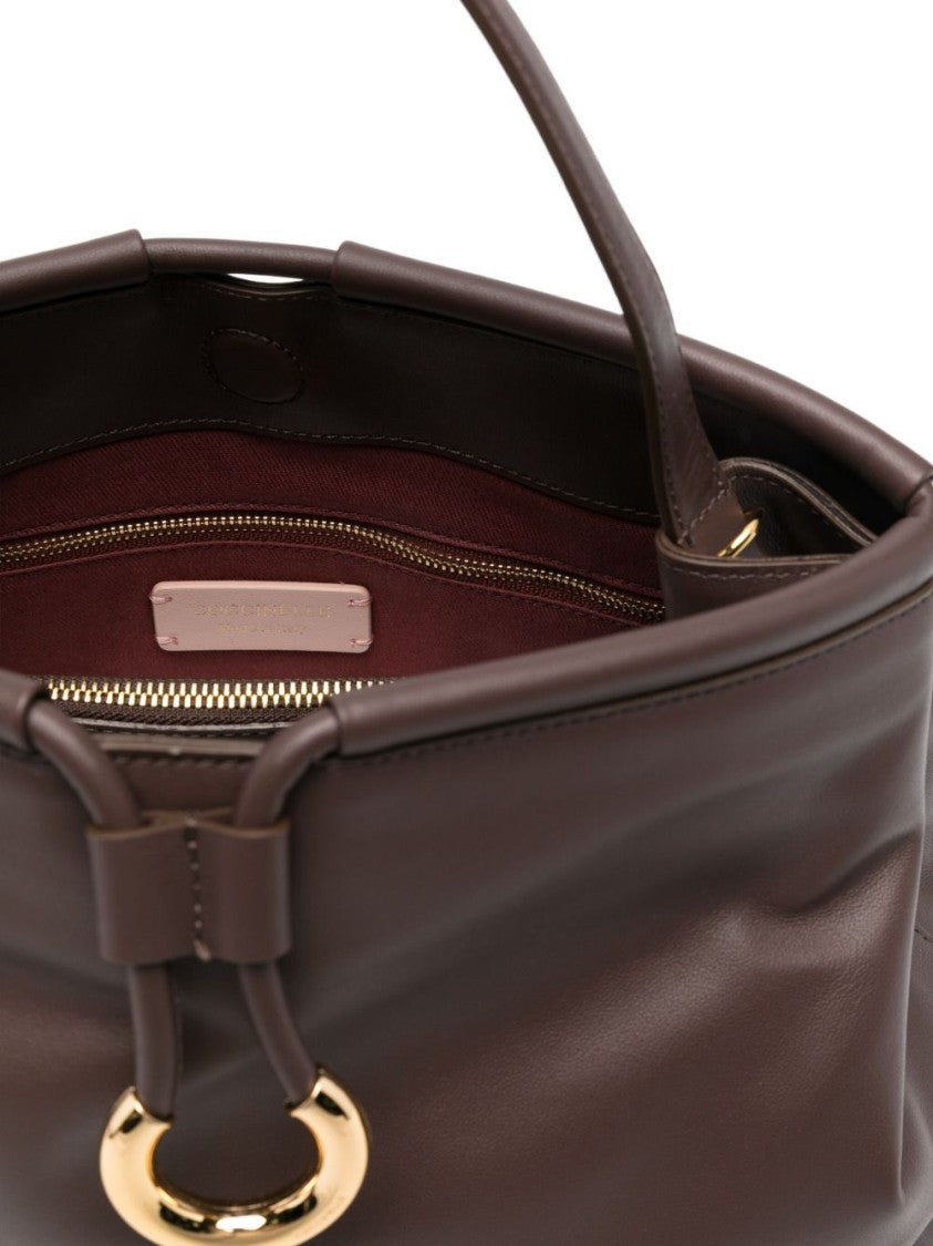 Coccinelle Structured Brown Calfskin Handbag With Gold-Tone Detail