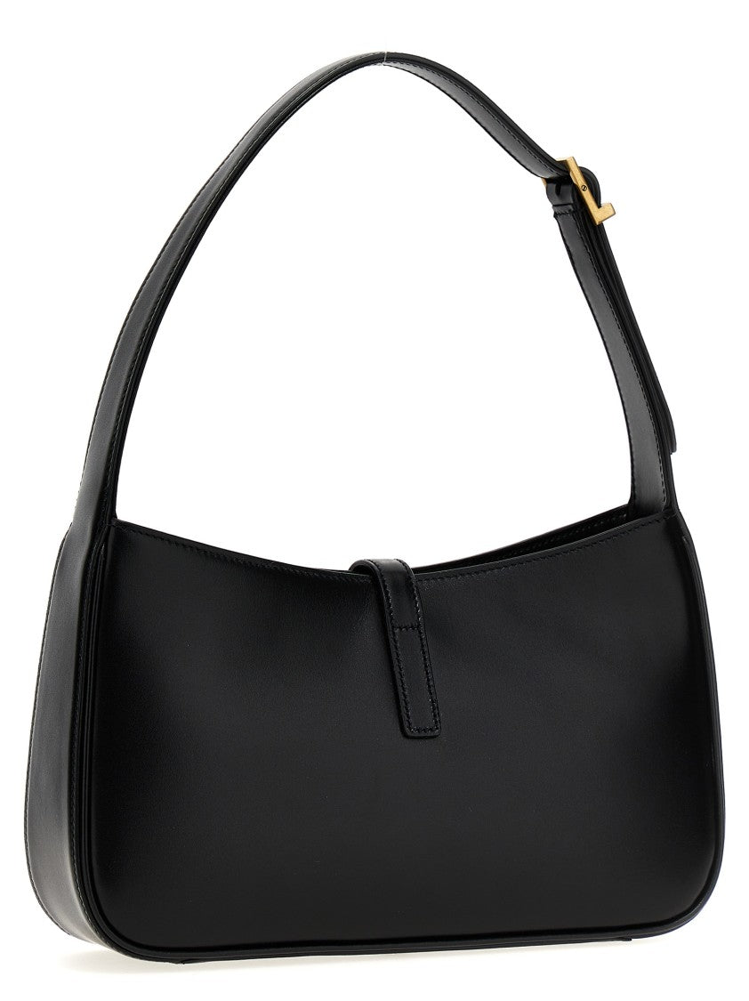 Saint Laurent Structured Black Leather Shoulder Bag With Rigid Handle