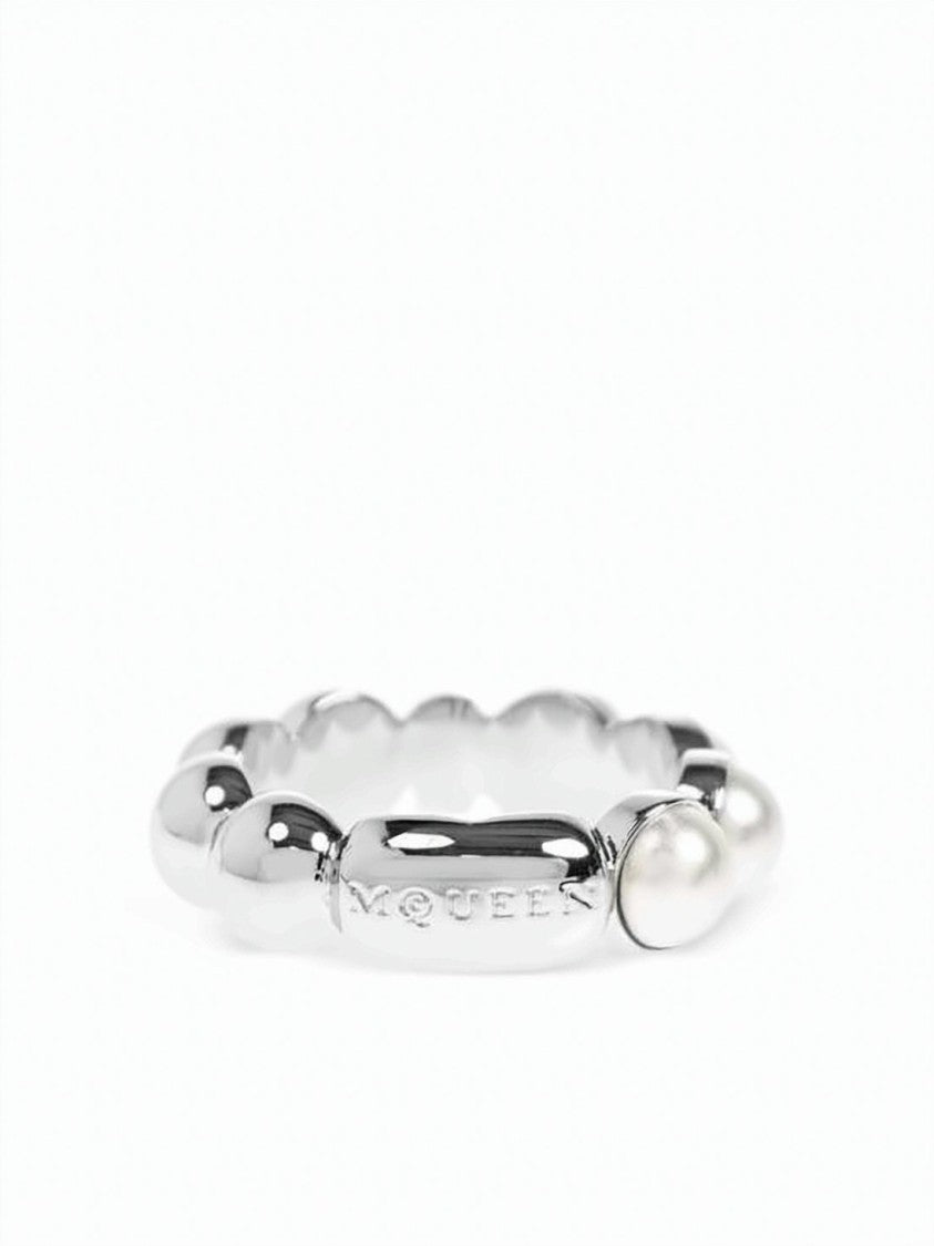 Alexander Mcqueen Polished Brass Ring With Bead Segments