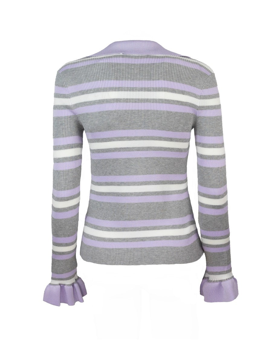 Self-Portrait Grey Stripe Ribbed Sweater