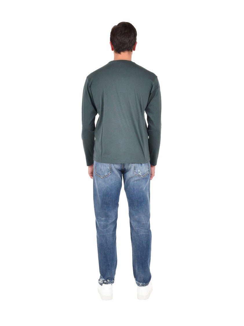 Low Brand Regular-Fit Long-Sleeved Crewneck T-Shirt In Green Wool