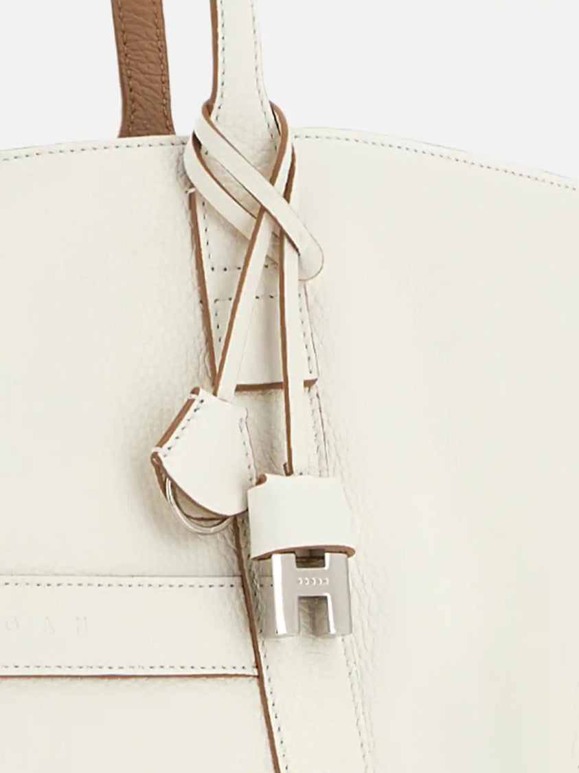 Hogan White Spacious Structured Metallic Lock Tote