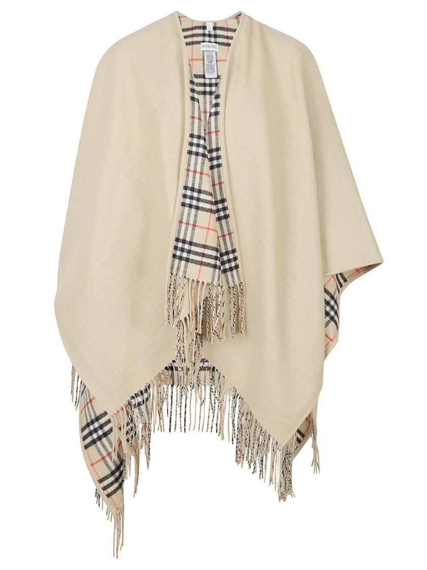Burberry Grey Wool Fringed Reversible Cape