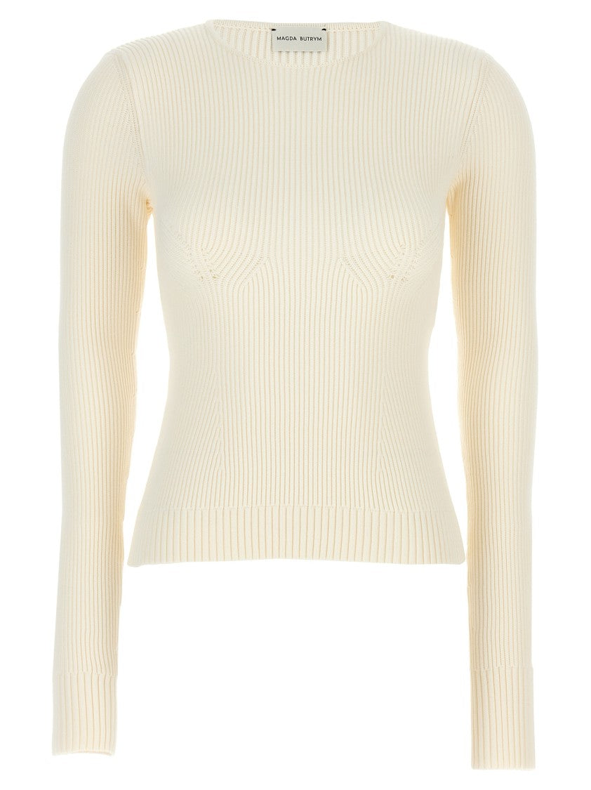 Magda Butrym Ribbed Viscose Blend Sweater With Sculptural Chest Detail
