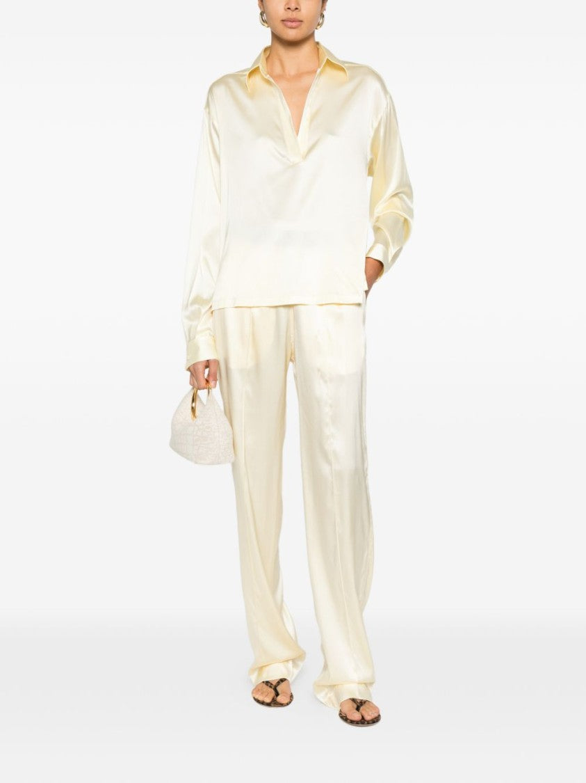Tom Ford Yellow Cream V-Neck Silk Top